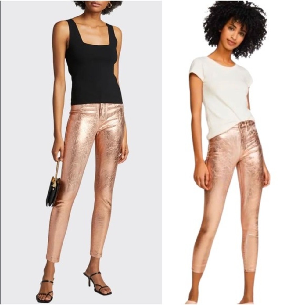 L'Agence Margot High Rise Skinny Jeans in Petal Rose Gold Foil Size 30